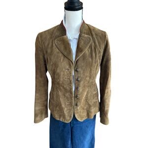 Vintage Meindl Women’s Suede Leather Jacket Brown Embroidered M German Alpine